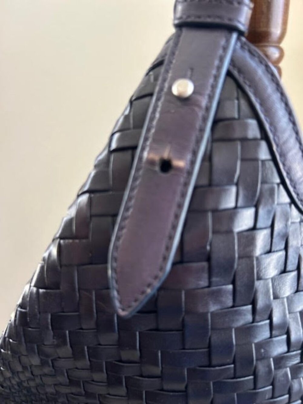 Cole Haan Genevieve Triangle Tote Navy Woven Leather - Picture 3 of 12